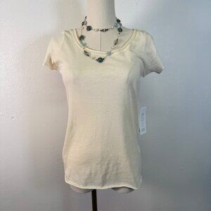 NWT Eileen Fisher Cream Short Sleeve Tee Size X-Small Cotton Lightwear Neutral